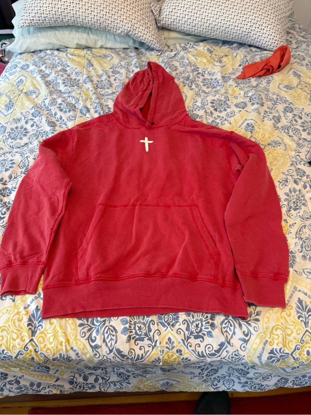 Ringspun Red Men's Pullover Hoodie with Cross Accent